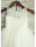 Ivory Lace Tulle Floor Length Wedding Flower Girl Dress
